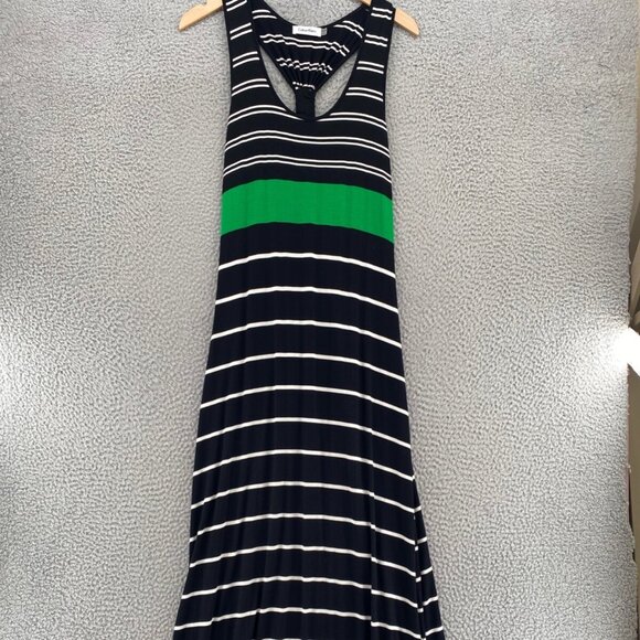 Striped Black and Green Sleeveless Dress - Picture 1 of 9